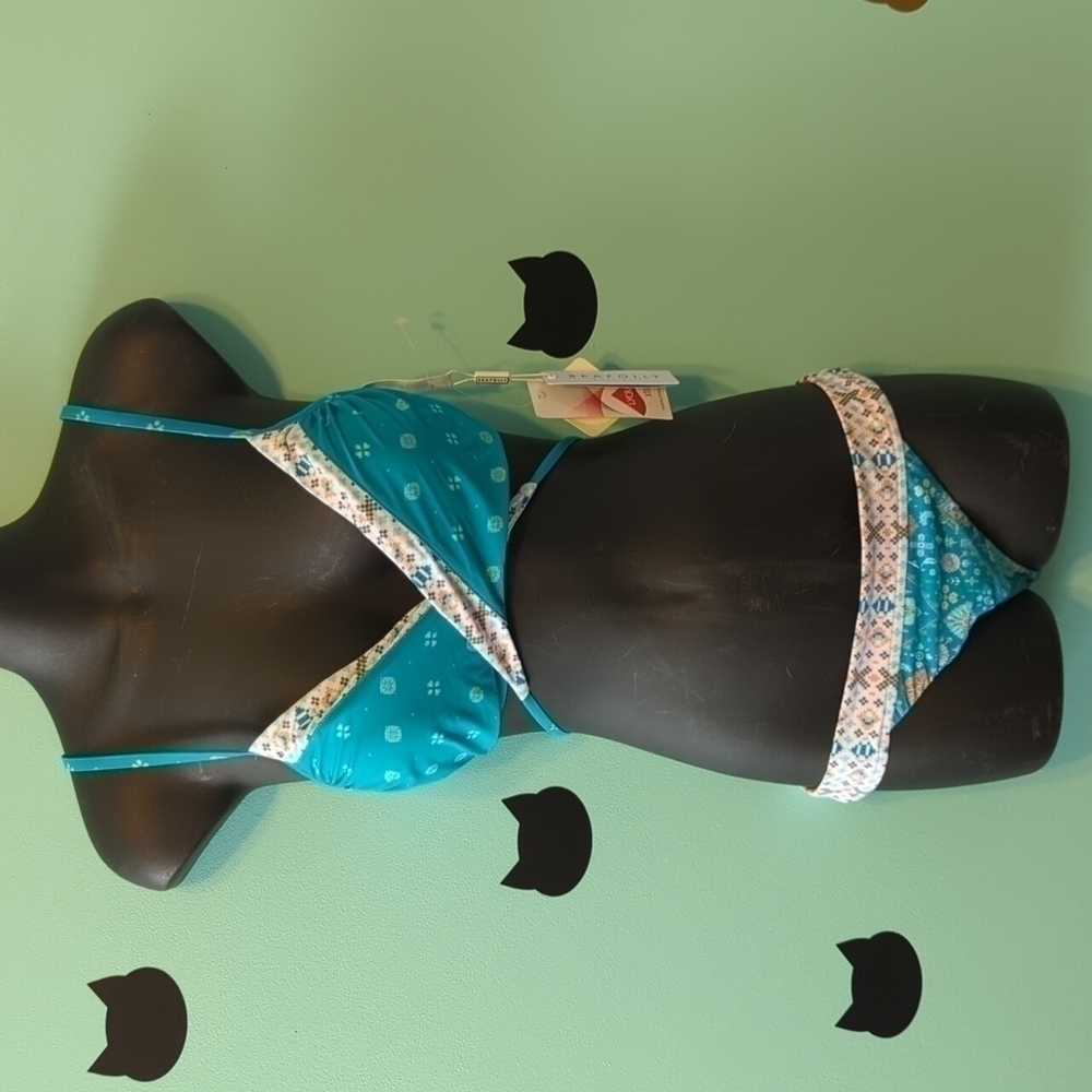𝅺Seafolly Bikini Crossover Push-up Padded Top Bottom US 2 New